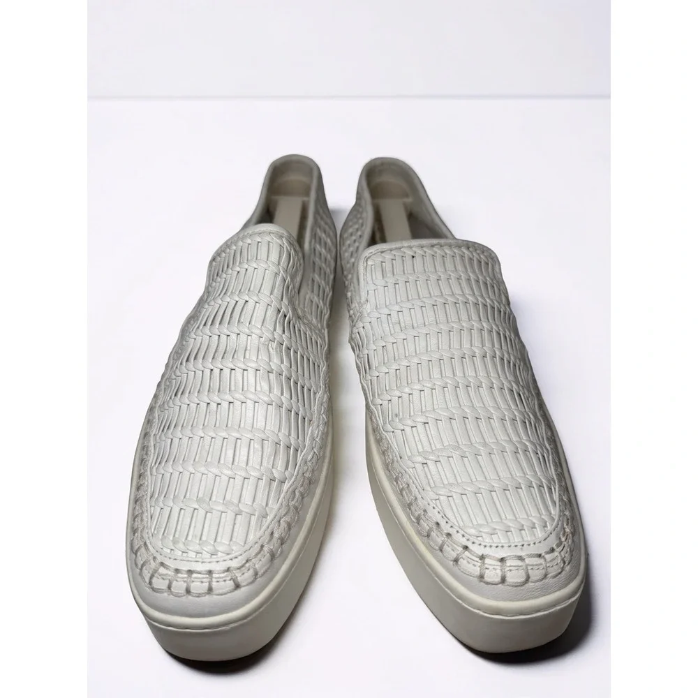 Vince Woven White Leather Stafford Platform Slip On Shoes 38 US Size Lk Nw